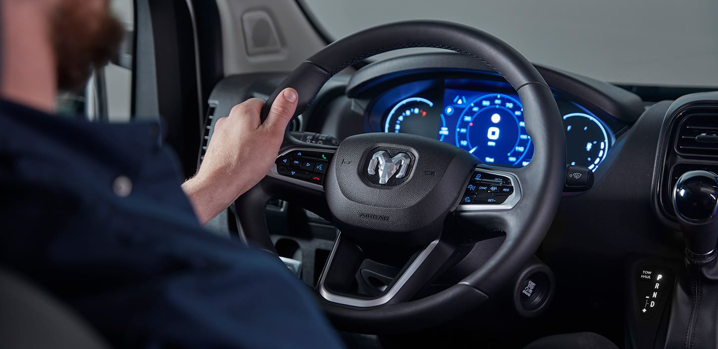 Display The steering wheel in the 2024 Ram ProMaster.