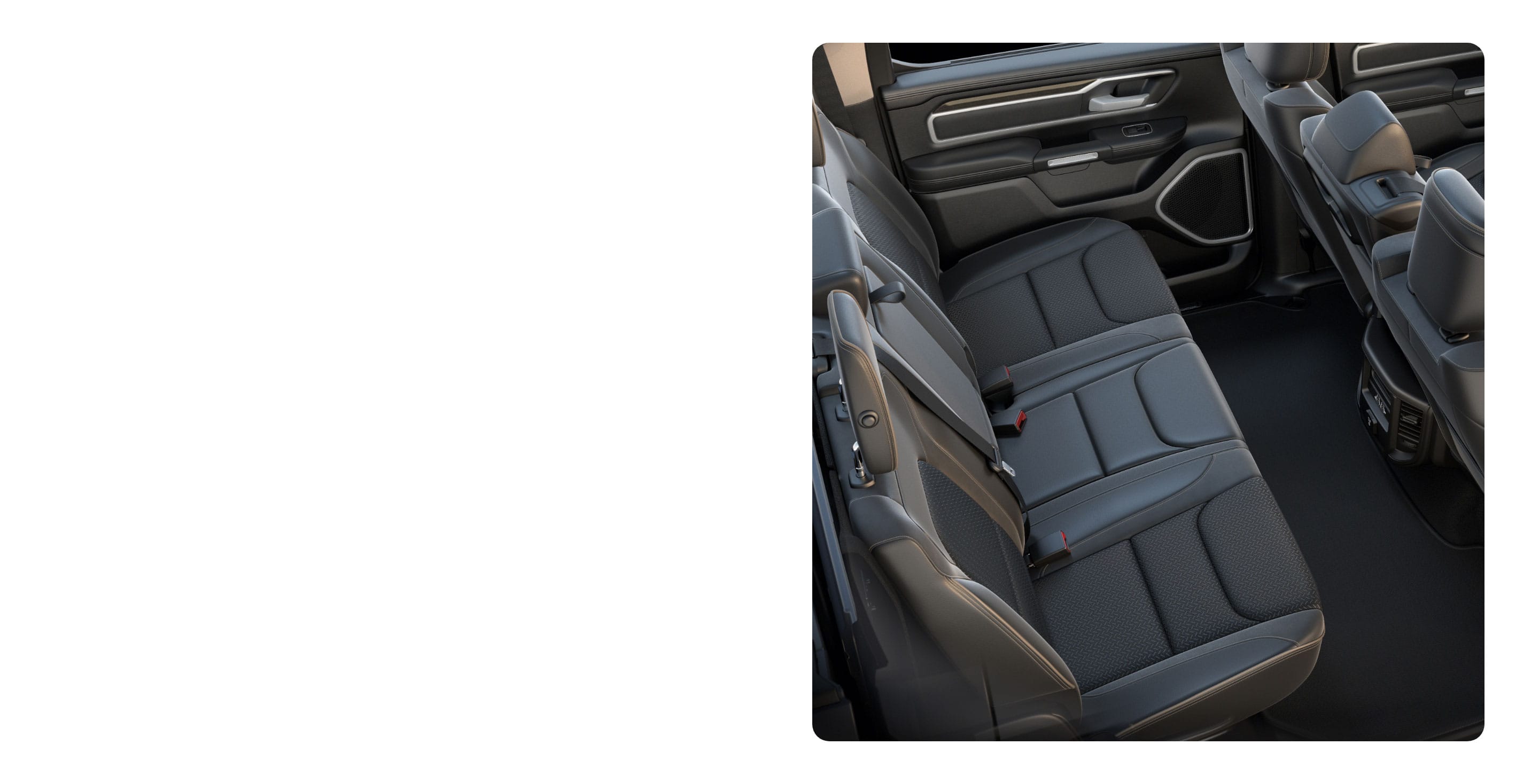 An overhead view of the three-passenger rear seat on the 2021 Ram 1500, highlighting the generous legroom.
