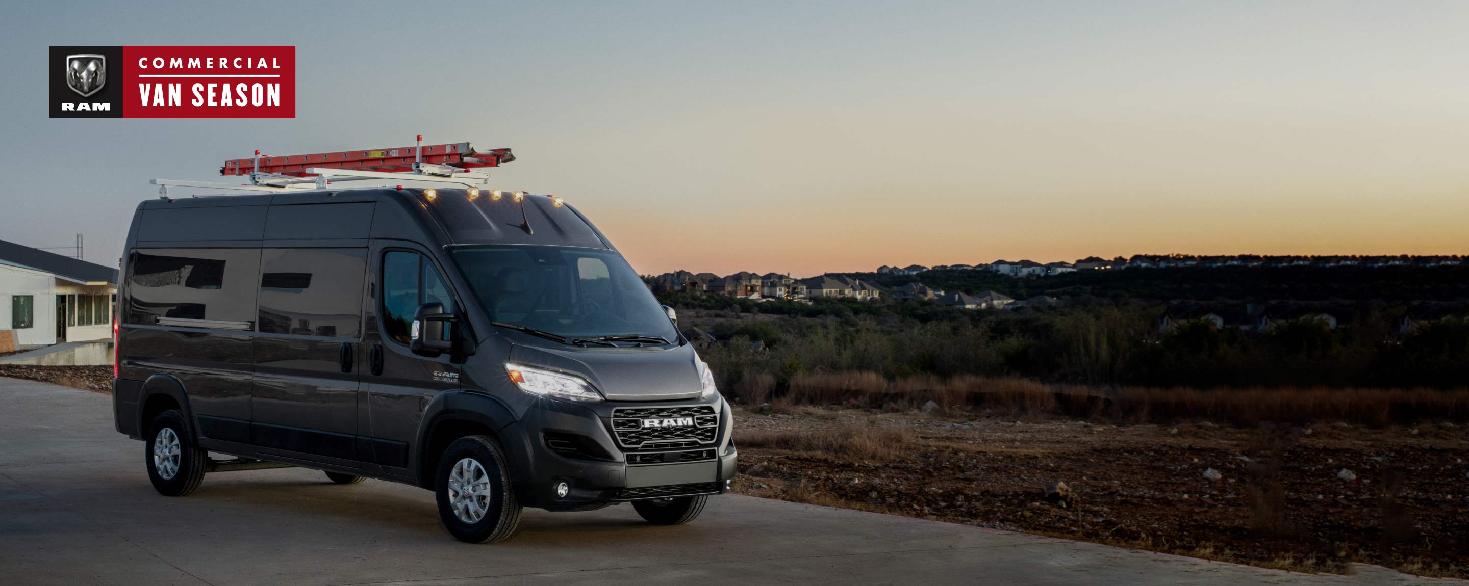 Ram Commercial Truck season. The 2023 Ram ProMaster High Roof with a ladder on its roof rack.
