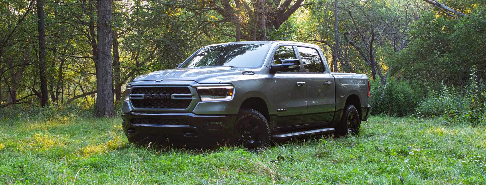The 2022 Ram 1500 Big Horn BackCountry parked in a grassy meadow.