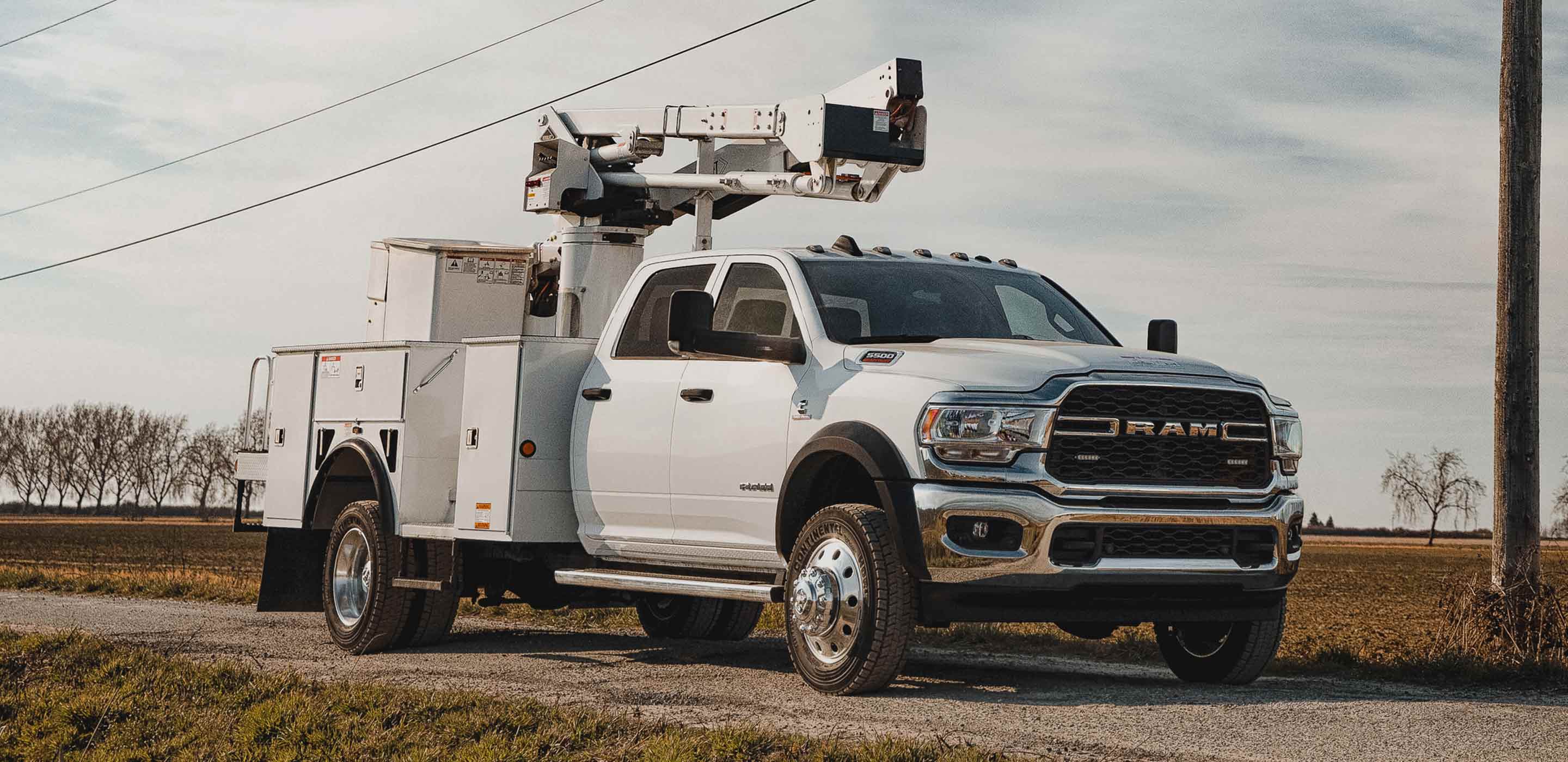 Display The 2022 Ram Chassis Cab with a crane upfit.