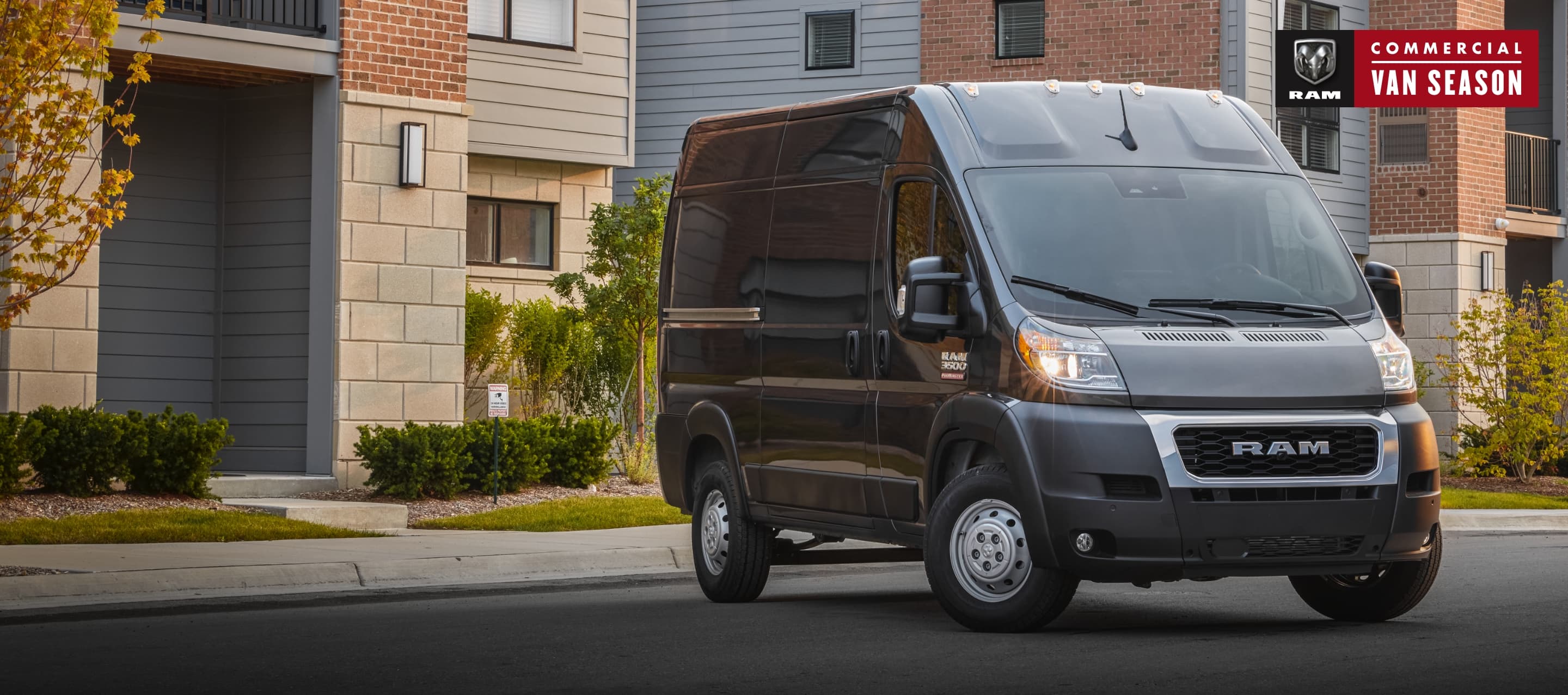 Ram Commercial Van Season. The 2022 Ram ProMaster 3500 Cargo Van parked on a residential street.