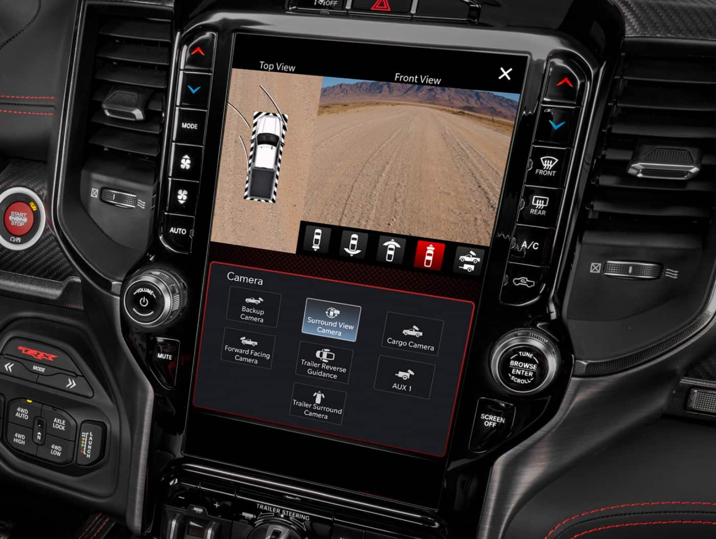 360 surround view camera view on the navigation screen birds eye view parking to show parking and front camera view