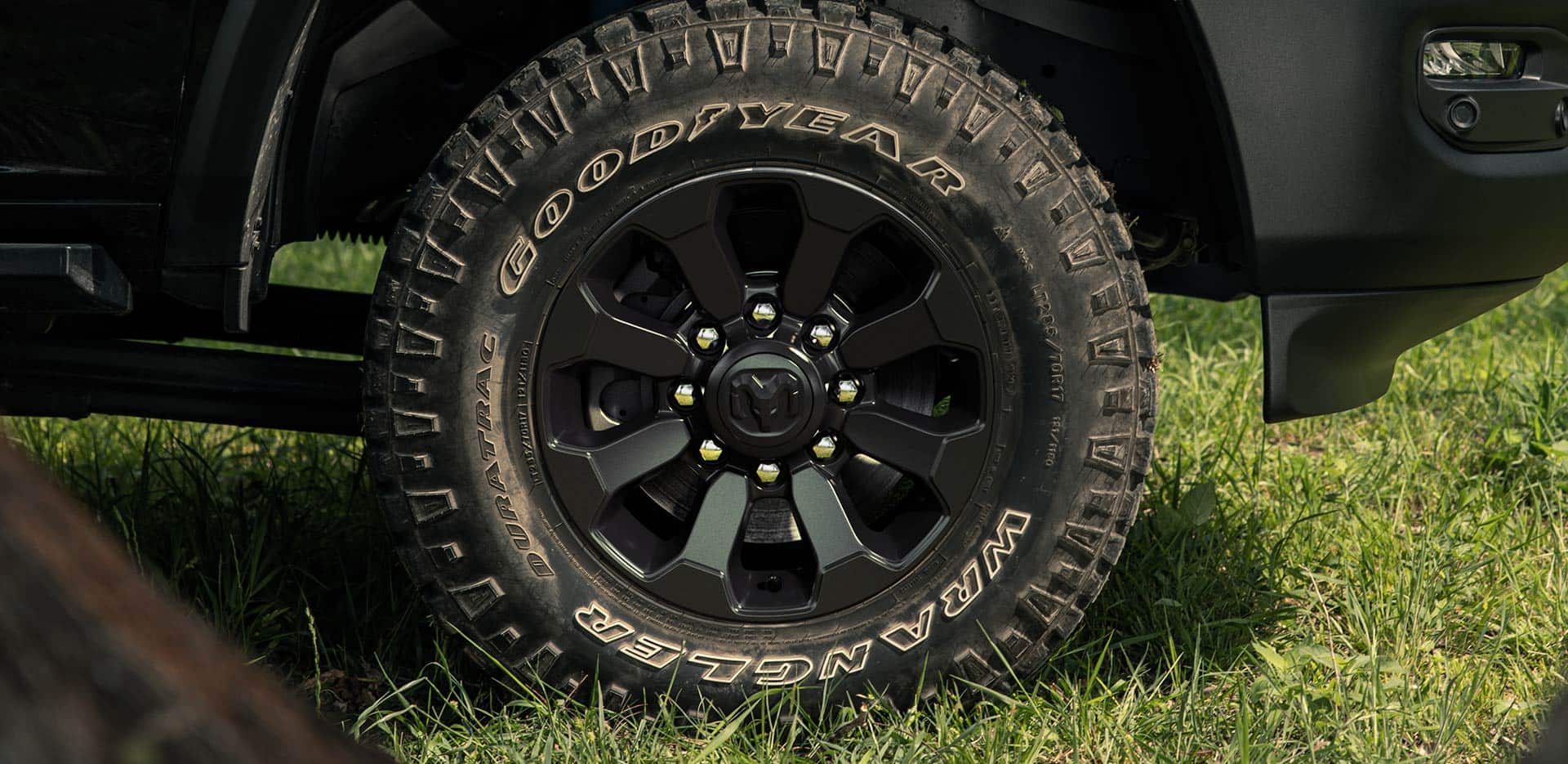 Display A close-up of a wheel and tire on the 2024 Ram 2500 Power Wagon.