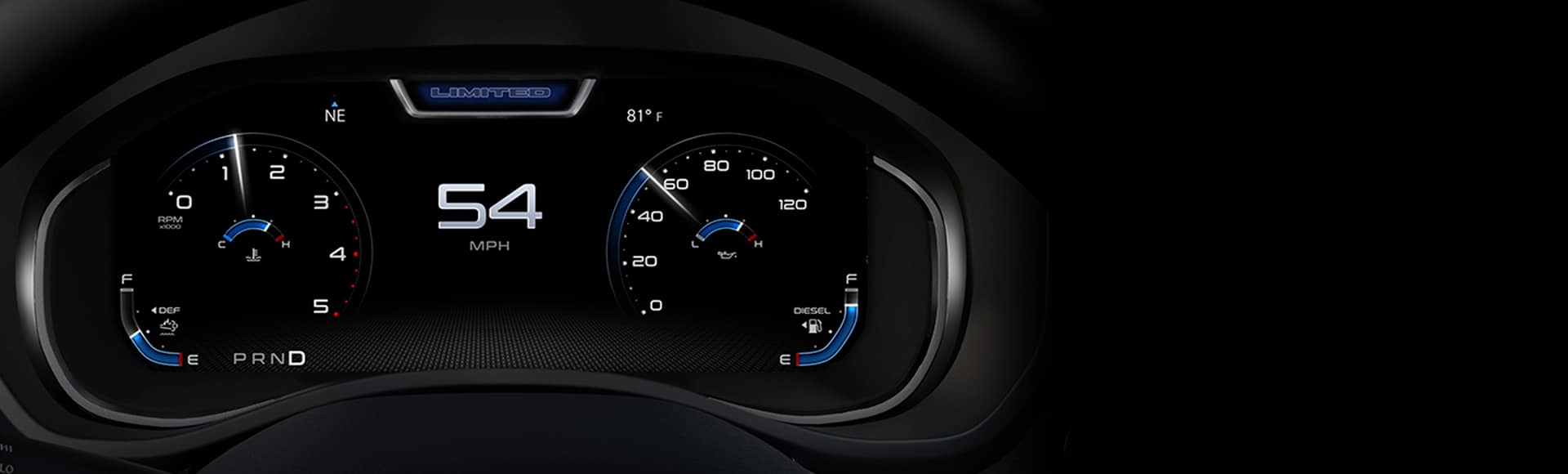 A close-up of the Driver Information Digital Cluster in the 2024 Ram 2500 Limited, displaying 54 mph.