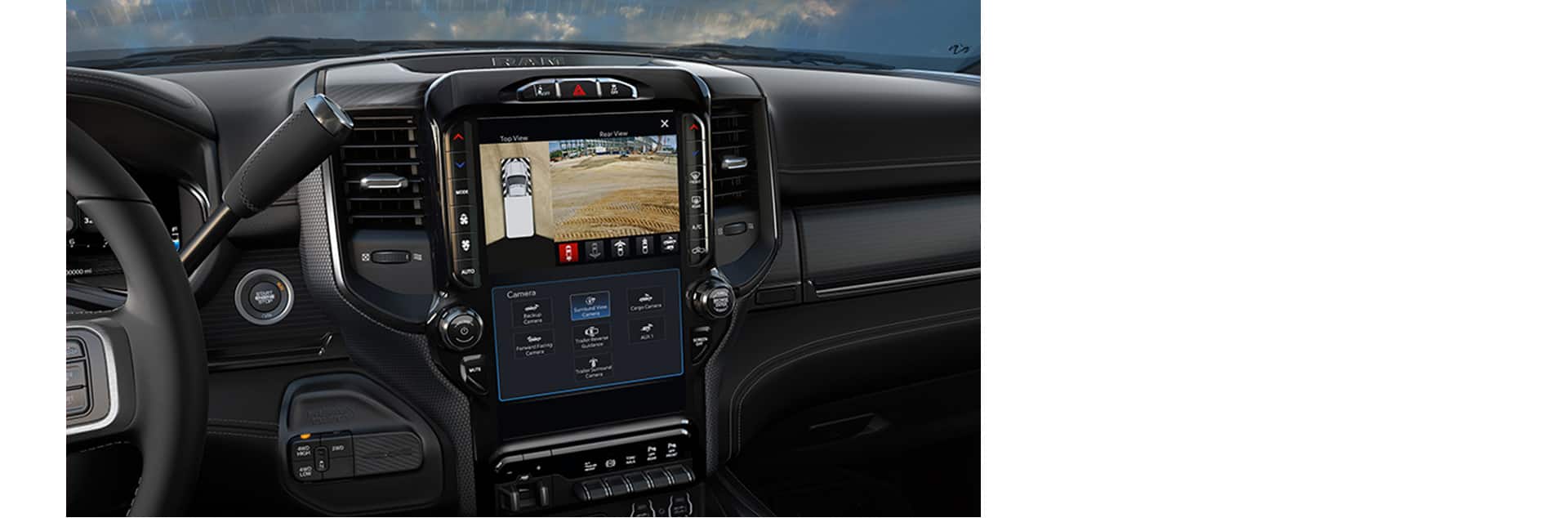 The Driver Information Digital Cluster in the 2024 Ram 2500 displaying the output of the Surround View Camera.