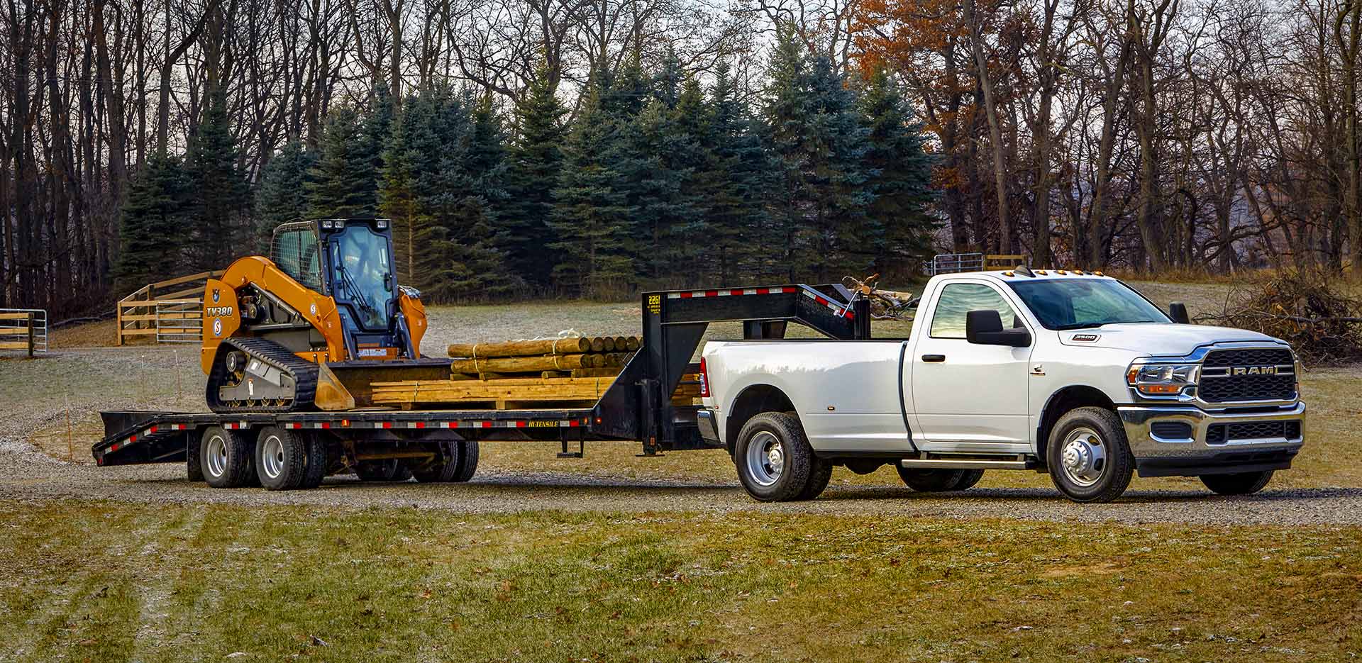 A ram pulling heavy equipment.