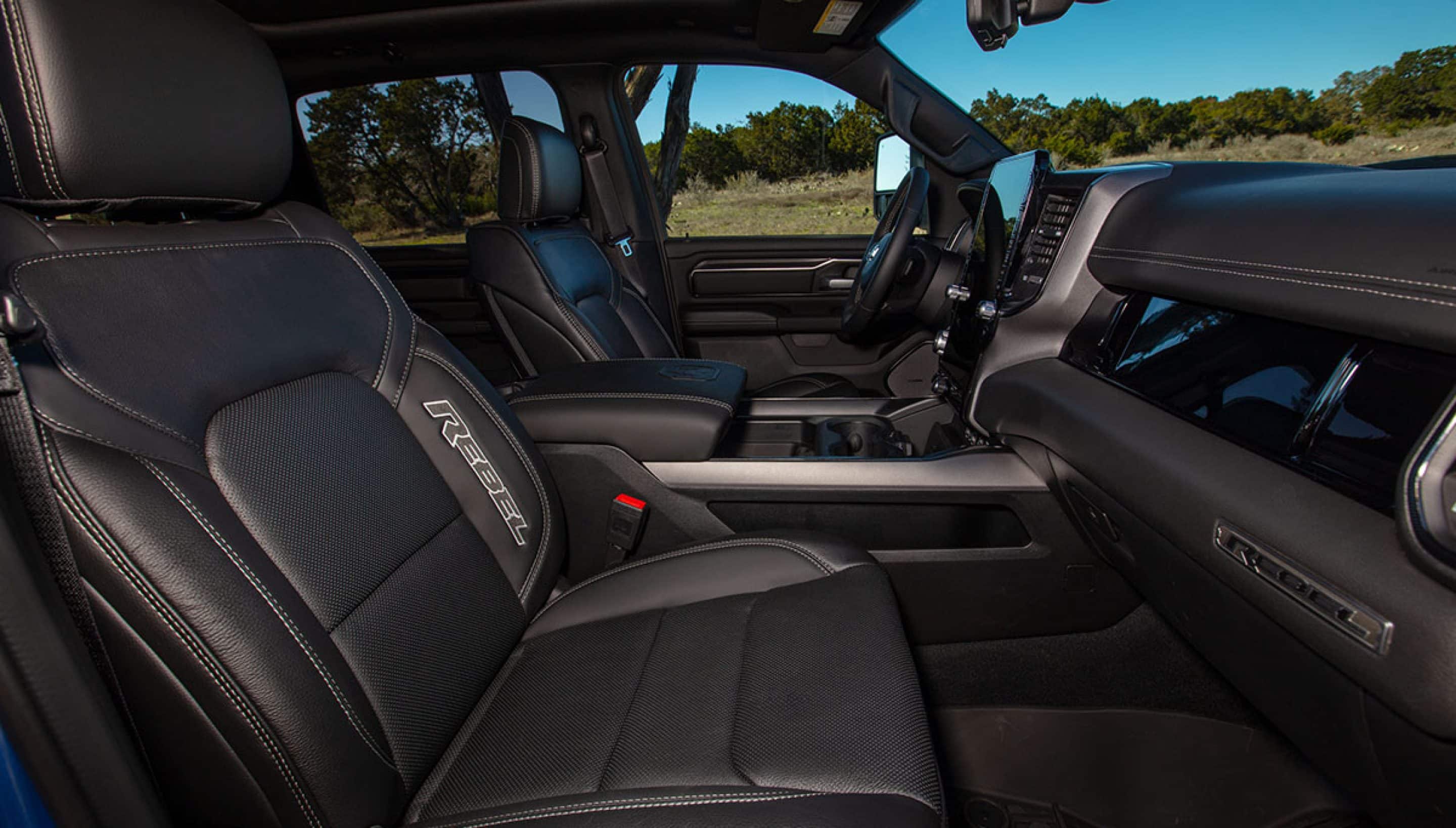 2025 RAM REBEL black leather white stitched seats