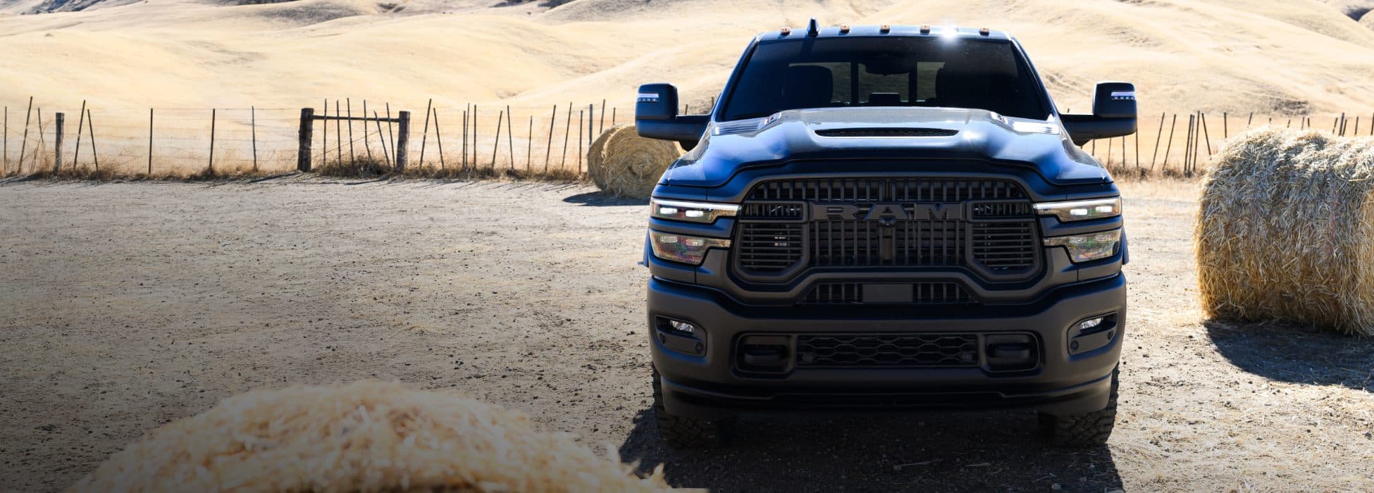 The grille on a black 2026 Ram 2500 Rebel.