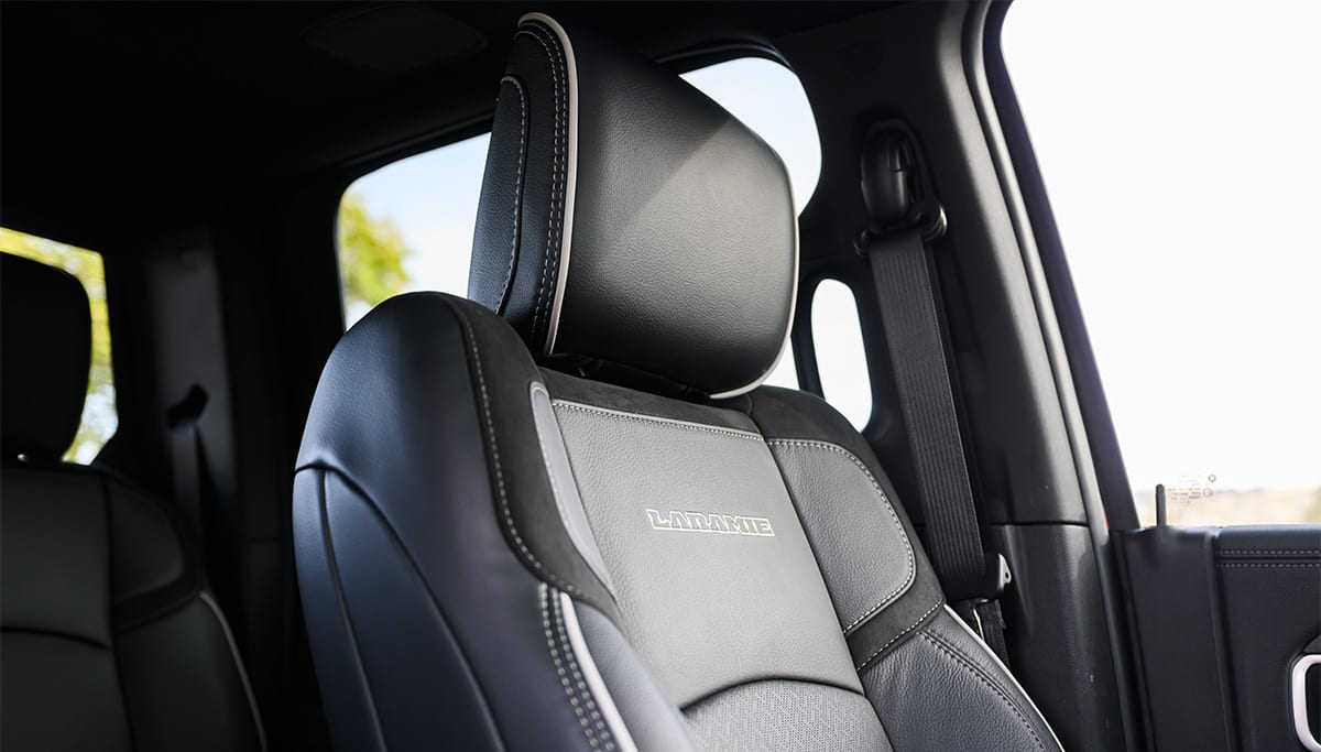 Display The driver seat and headrest in the 2026 Ram 2500 Laramie Crew Cab 4x4.