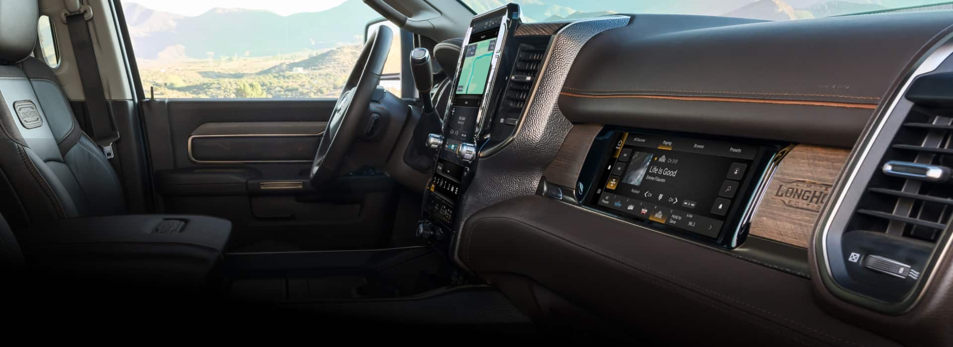 The front seat area of the 2026 Ram 3500 Limited Longhorn.