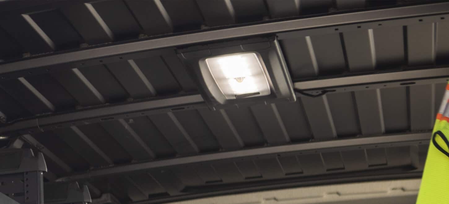 Display A close-up of the interior lighting that illuminates the cargo area in the 2026 Ram ProMaster.