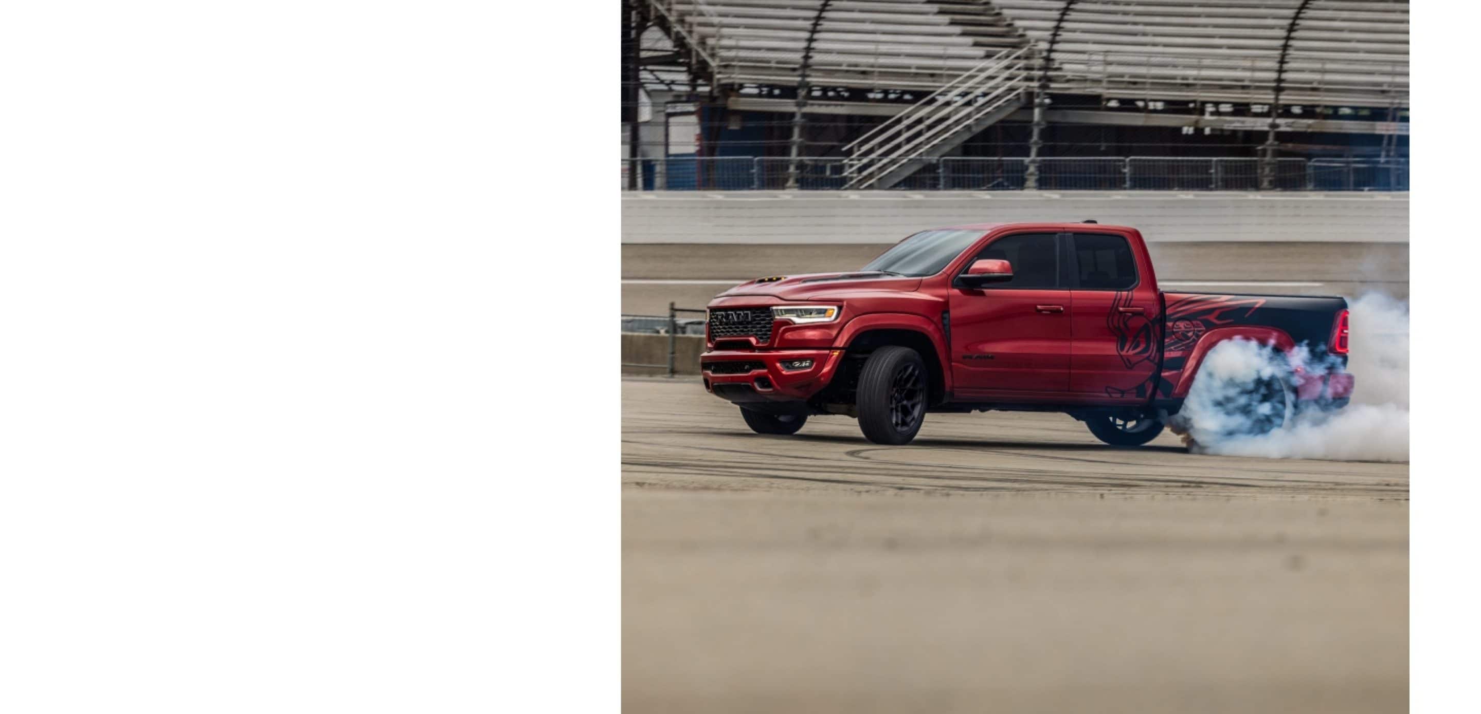 Red RAM 1500 Rumble Bee 392 Track Pack at a racetrack