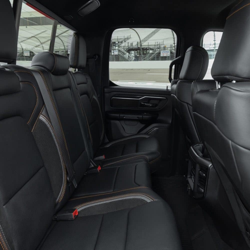 Black rear seat in the Ram 1500 Rumble Bee Quad Cab