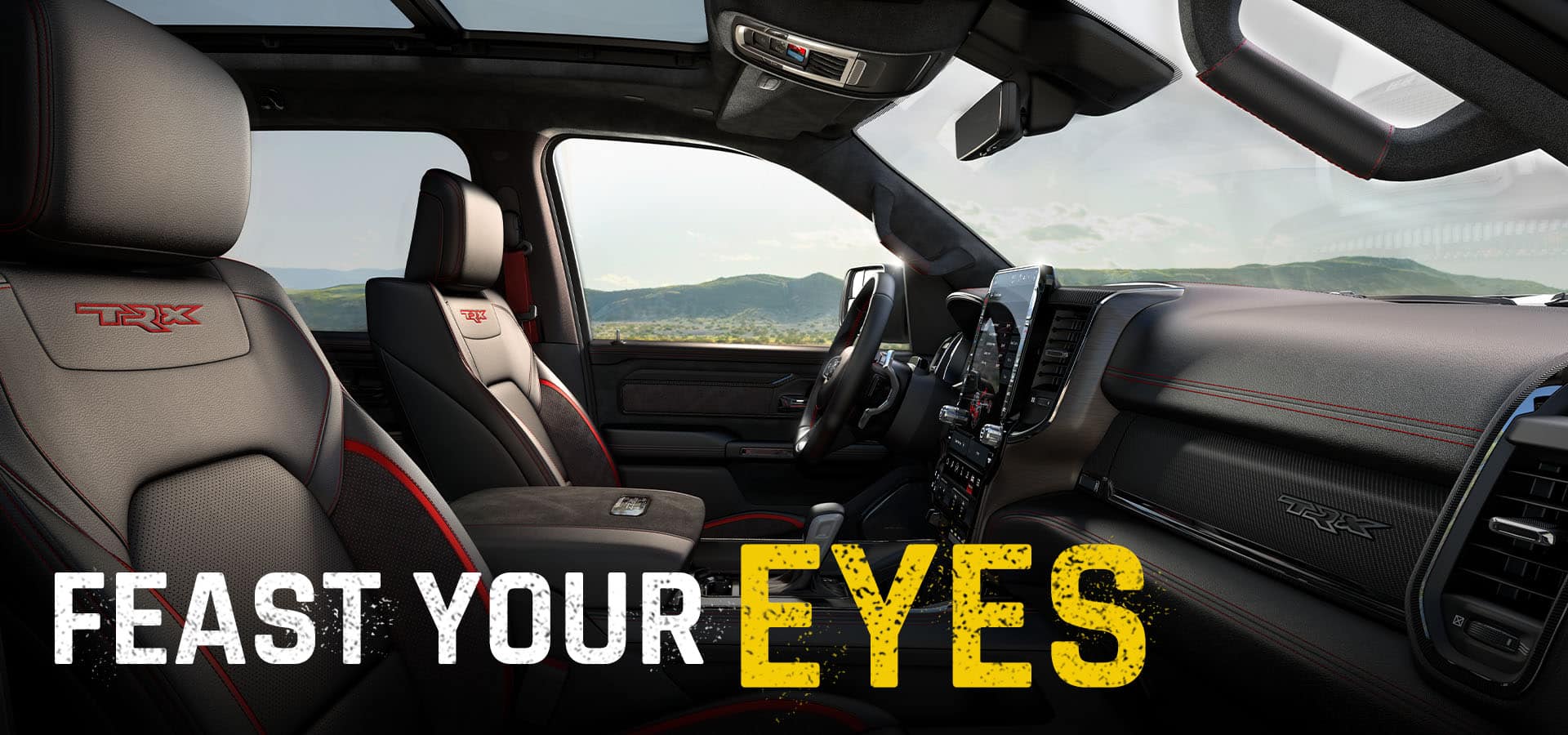 The front seat area of the 2027 Ram 1500 TRX SRT. Feast Your Eyes.