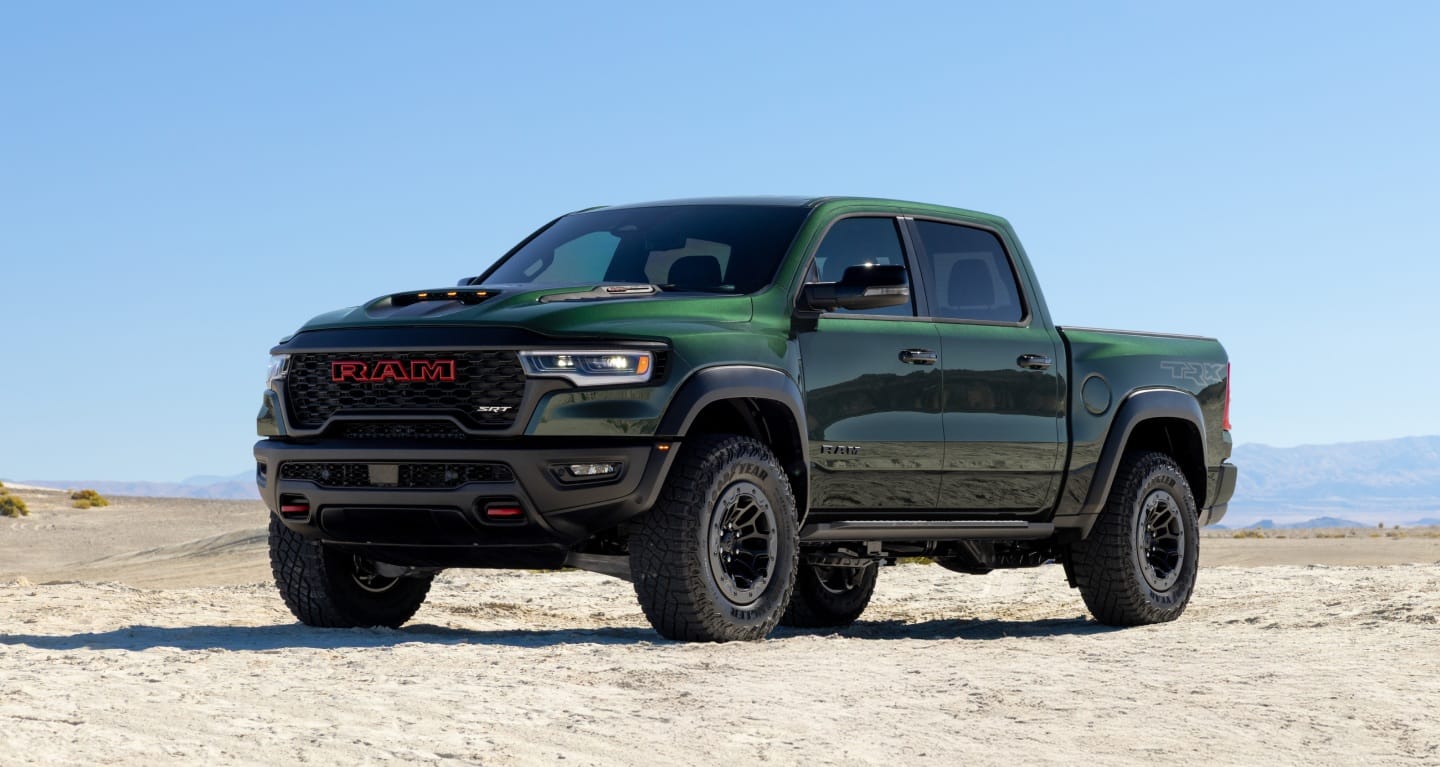 Display A green 2027 Ram 1500 TRX SRT.