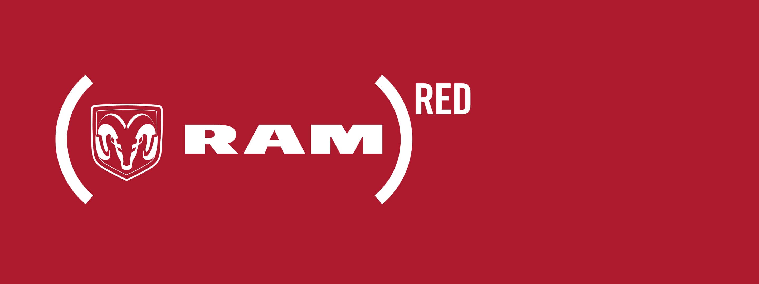 The Ram's head logo and Ram brand mark surrounded by the Product Red logo.