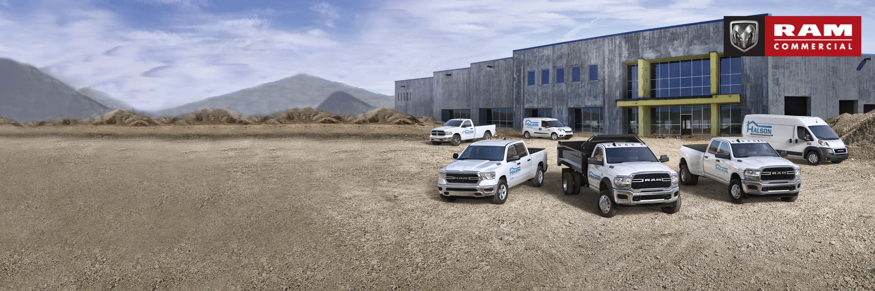 A white 2019 Ram 5500 SLT with a Service Body upfit, parked at a residential construction site.