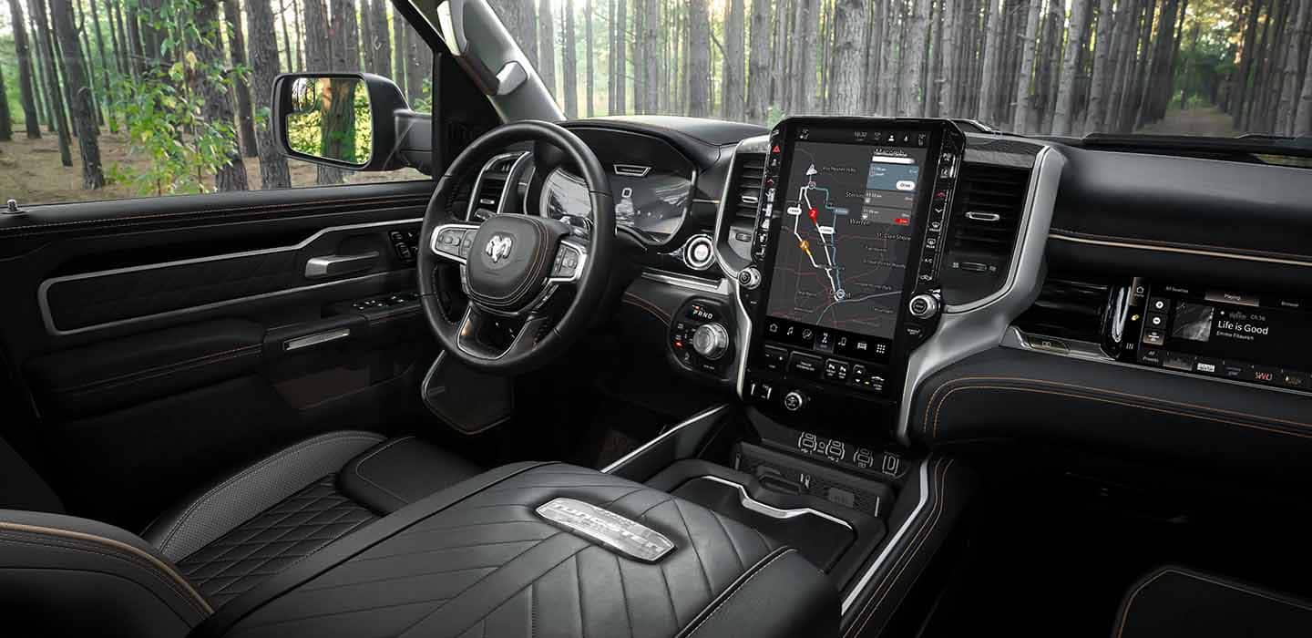 The interior of a Ram truck with the Tungsten trim package.