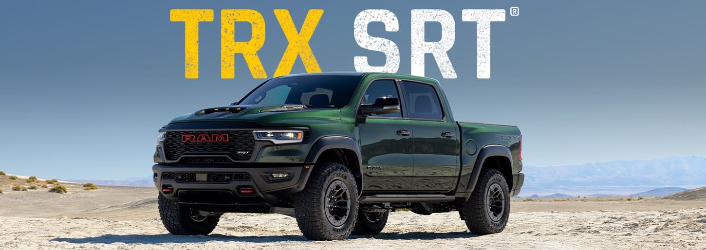 A green 2027 Ram 1500 TRX SRT 4x4 Crew Cab. TRX SRT.